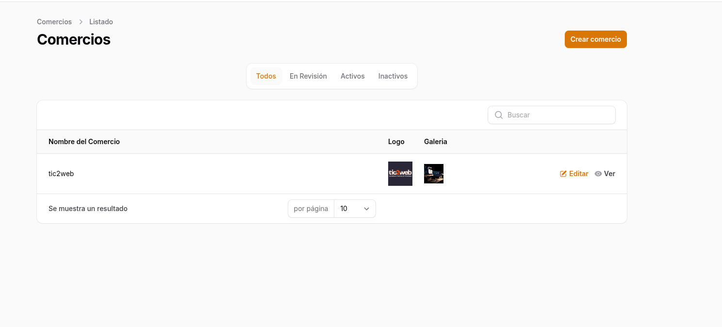Listado de Comercios
